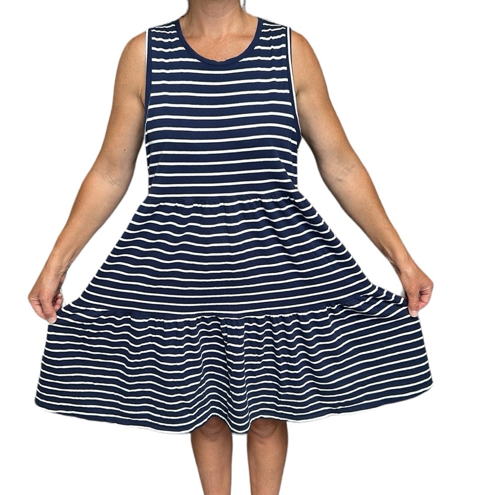 J. Crew Navy/White Striped Tiered Dress Sleeveless Knit Mini Nautical M - Picture 10 of 15